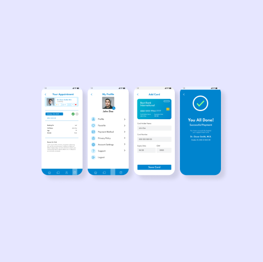 Panoramic view of multiple app screens in a row
