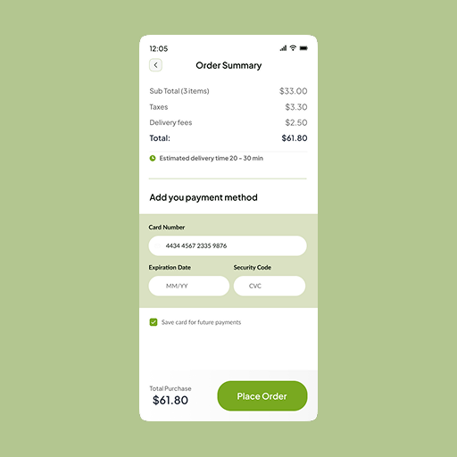 High fidelity wireframe of a mobile home screen