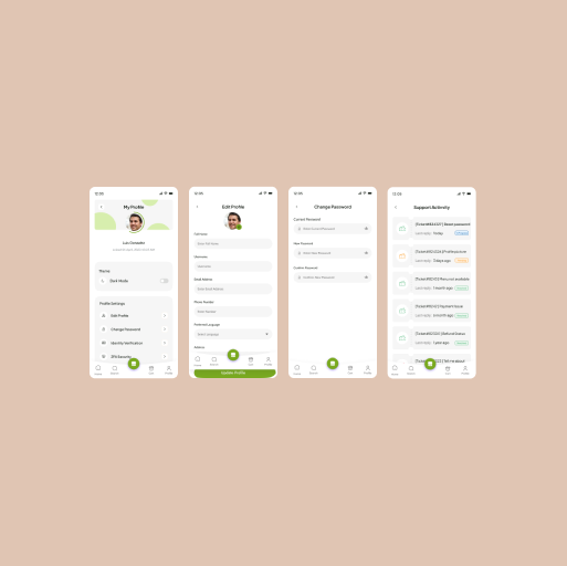 Panoramic view of multiple app screens in a row